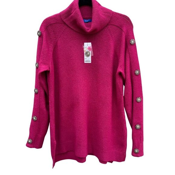 Apt. 9 Womens Pink Button Accent Sleeves Cowl Neck Long Sleeve Knit Sweater New - Picture 1 of 10